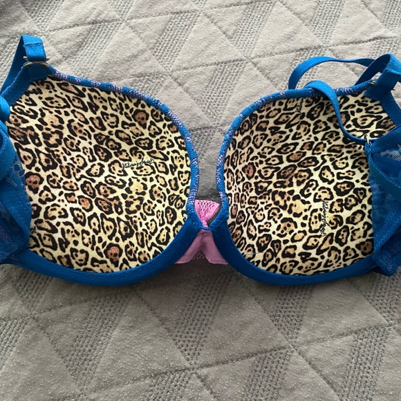 32D VS Very Sexy Padded Push-Up Bra Blue/Cheetah - Picture 2 of 3